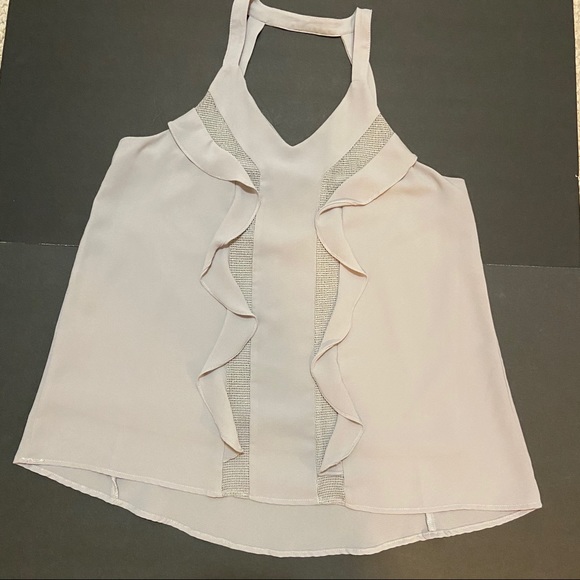 Doe & Rae Medium Gray Halter Tank Top With Ruffle - Picture 3 of 6